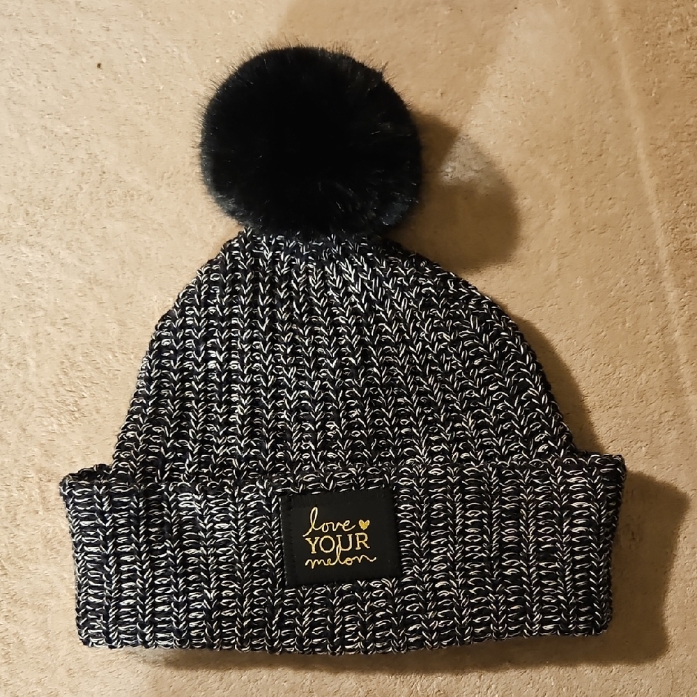 Love Your Melon Black and White Knit Beanie